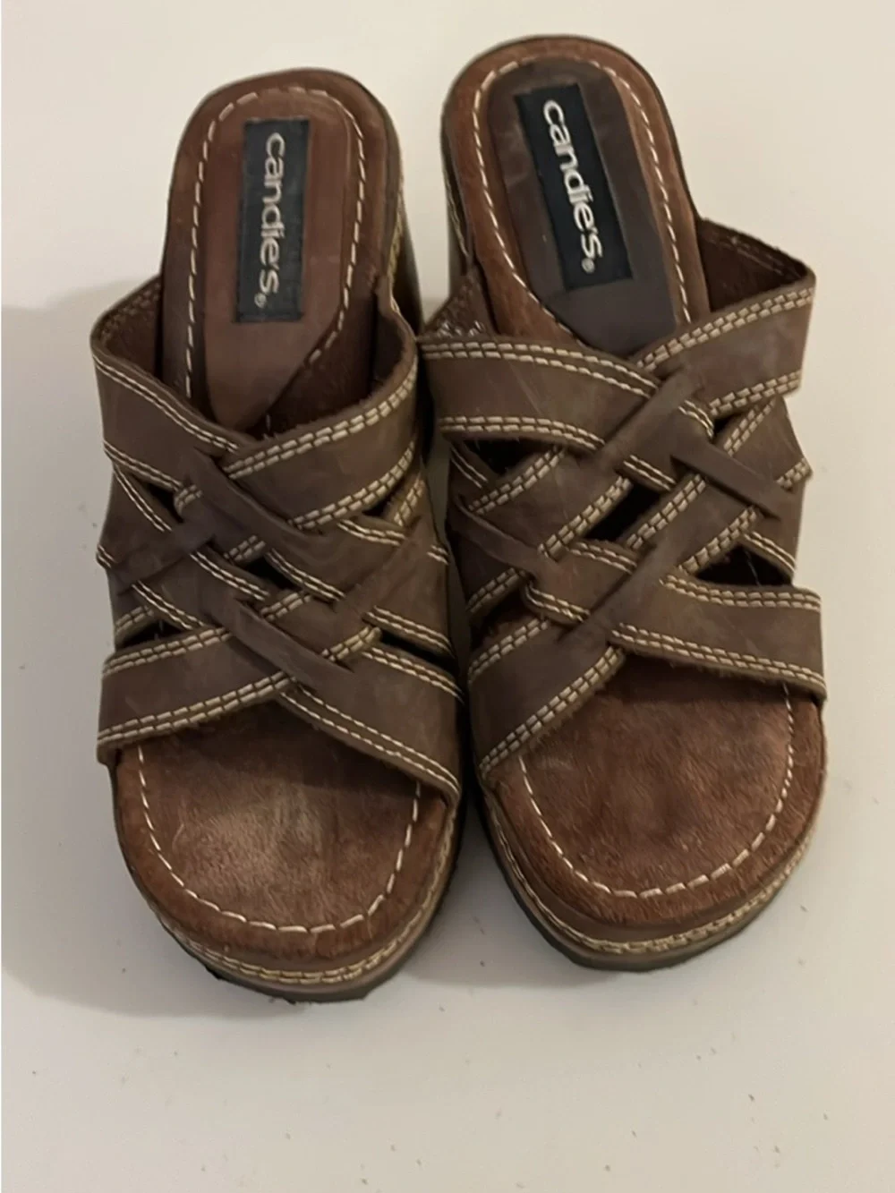Y2K Candie's Brown Woven Crossover Heeled platform Mules size 5.5 Women’s - Picture 2 of 9
